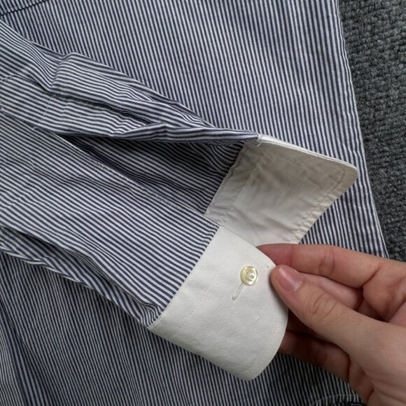 Eton Button Up Shirt Long Sleeve Men Cotton Striped Blue Contrast Non Iron 16.5 - Picture 10 of 16